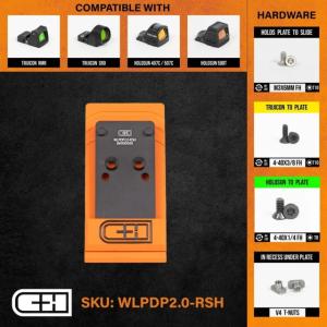 C&H Precision Weapons Walther Defense PDP 2.0 Adapter Plate, Trijicon RMR,SRO, HOLOSUN 407C, 507C, 508C, 508, Black, WLPDP2.0-RSH