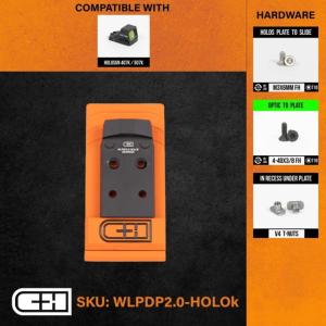 C&H Precision Weapons Walther Defense PDP 2.0 Adapter Plate,Holosun 407K, 507K, RPS, EPS Carry, Black, WLPDP2.0-HOLOk