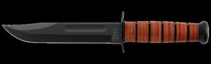 KA-BAR Full Size KA-BAR Knife, USMC, Plain Edge, Leather Hndl, Blk Nyln Sheath KB5017 