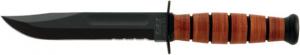 KA-BAR Knives Short Serrated Edge USA Knife w/ Leather Sheath, Clampack, BROWN 4-1261CP-5 1261CP