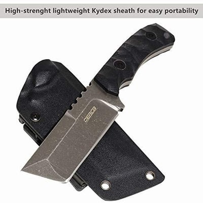 OERLA TAC Knives OLHM-012 Fixed Blade Outdoor Duty Small Cleaver Knife 420HC Stonewashed Stainless Steel G10 Handle Waist Clip EDC Kydex Sheath (Black) 619843123878