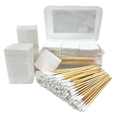 Gun Cleaning Patches 300PCS and Long Cotton Swabs 200PCS, 6" Cotton Swabs, 2" x 2" Lint Free Cloth Fit Most Caliber Firearms .30/.38 Cal/ 9 mm 
