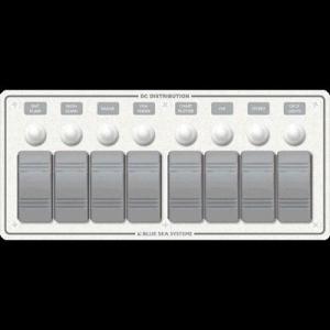 Blue Sea Systems Sw Pnl, Contura w/ Breakers, White, 8 Sw, 8271
