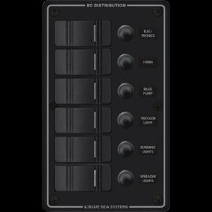 Blue Sea Systems Sw Pnl, Contura w/ Breakers, Black, 6 Sw, 8373