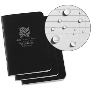 Rite in the Rain Weatherproof Mini Stapled Notebook, 3.25in x 4.625in Universal Pattern, 3 Pack Black 771FX-M