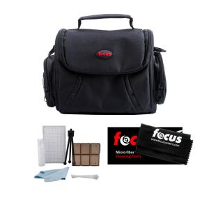 Focus Camera INC Deluxe SLR Photo/Video Medium Case with Cleaning Kit and Cloth in Black