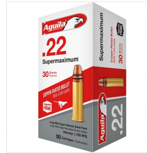 Aguila Super Maximum 30 Grain Copper Solid Point Brass .22 LR 50Rds 640420001319