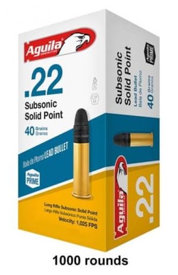 Aguila Ammunition .22 Long Rifle 40gr. Lead Subsonic Solid Point Rimfire Ammunition, 1000 Rounds, 1B220269-CS 640420013008