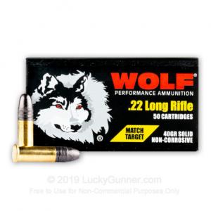 22 LR - 40 Grain LRN - Wolf Match Target - 50 Rounds 645611222122