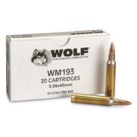 Wolf Gold, .223 (5.56x45mm), M193 FMJ Ammo, 55 Grain, 20 Rounds WM193