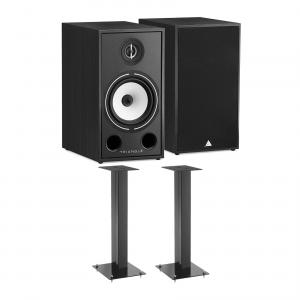 Triangle Borea BR03 Hi-Fi Bookshelf Speakers (Black Ash, Pair) with Triangle S02 Bookshelf Speaker Stands (White)