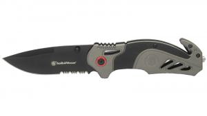 Smith &amp; Wesson Spring Assist Knife Serrated 3.5-inch Black/Grey with Red Accents 661120075998