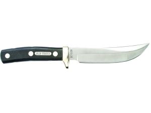 Old Timer Woodsman Fixed Blade Hunting Knife 5 Clip Point 7Cr17 High Carbon Stainless Steel Blade Sawcut Slab Handle Black - 310537"