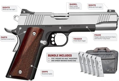 Kimber Custom LW Range USA Exclusive Bundle 45 ACP 5in Barrel 7+1(5) with Kimber Range Bag Two Tone 669278378824