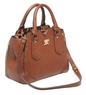 Bulldog Cases Satchel Series Concealed Carry Purse Chestnut With Leopard Trim 672352009385