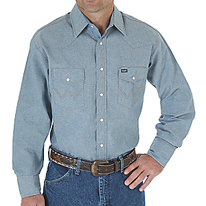 Wrangler Men's Authentic Cowboy-Cut Work Western Shirt Regular (Adult) - Chambray Blue MS70119-M
