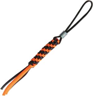 We Knife Co Ltd Paracord Lanyard, Lanyard, Black/Orange Braided Paracord Construction With Blue Anodized Titanium Bead, A01C A01C
