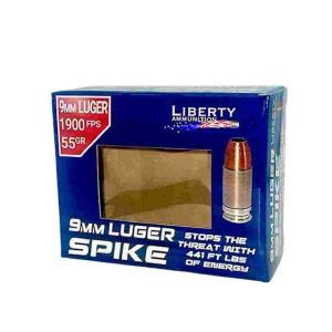 Liberty Spike Handgun Ammunition 9mm Luger 55gr HP 1900 fps 20/ct IVLASPI9MM552000 
