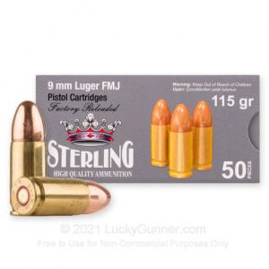 9mm - 115 Grain FMJ - Sterling Factory Reloaded - 50 Rounds AM3328