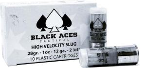 Black Aces Tactical 12 Gauge, 1 oz High Velocity Slug, 2 3/4in, 1625 ft/s, Zink Coated Steel, Centerfire Shotgun Slug Ammo, 10 Rounds, BAT-SLUG-1625 BATSLUG1625