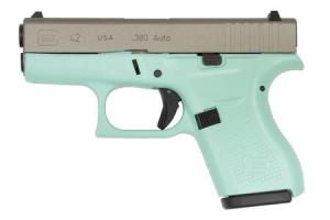 GLOCK 42 .380 Auto Eggshell Blue Cerakote Single Stack Pistol with Silver Slide UI4250201EBSS