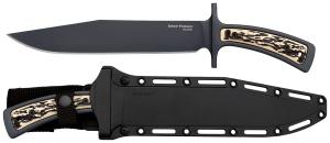 Cold Steel CS-36MK Drop Forged 9.50 in Fixed Bowie Plain Black 52100 High Carbon Steel Blade/ Black & Ivory Faux Stag Handle Includes Belt Loop/Sheath 705442020486