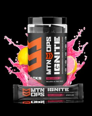 MTN OPS Ignite Supercharged Energy Drink, 20 Trail Packs, Pink Lemonade, 1033-PL