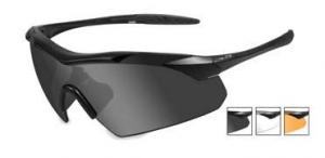 Wiley X Vapor Safety Sunglasses, 3 Lens Package, 1 Matte Black Frame w/Smoke Grey, Clear, Light Rust Lens, 3502