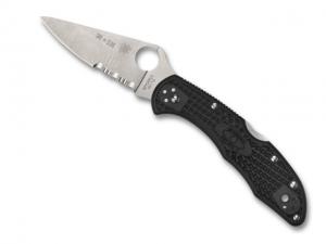 Spyderco Delica Lightweight Red Blue Line Folding Knife, 2.9 in, VG-10, Leaf, Black, C11FPSBKRD C11FPSBKRD