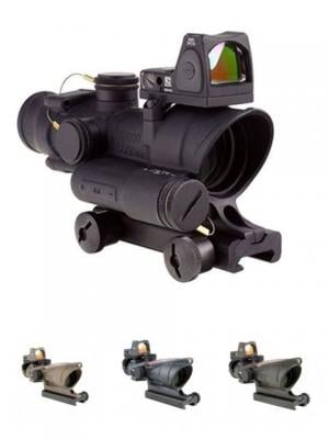 Trijicon 4x32 ACOG Riflescope, Center Illuminated Amber Crosshair .223 Reticle w/ Colt Knob Thumbscrew Mount & LED 3.25 MOA Red Dot RMR Type 2, Black, 100556 719307311848