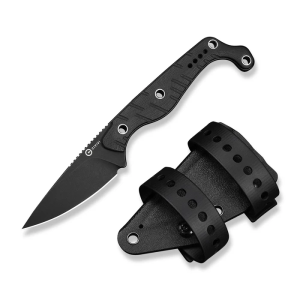SOKN Fixed Blade Knife Black G10 Handle (2.82"" Black Stonewashed Nitro-V Blade) C22027-3, With 1PC Black Kydex Sheath & 2PCS Black Straps 