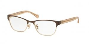 Coach HC5067 Single Vision Prescription Eyeglasses 9234-53 - Satin Brown Lt Gld/Crys Lt Brn Frame
