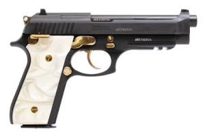 Taurus PT92 9 MM White Pearl Grip Gold Accents 5" BBL 17 Round-img-0