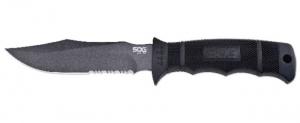 SOG SEAL Pup 9 inch Fixed Blade Knife, Partially Serrated Edge, Clip Point, AUS-8, Powder Coated Black Blade, Black Handle, Ballistic Nylon Sheath, M3N-CP M37NCP