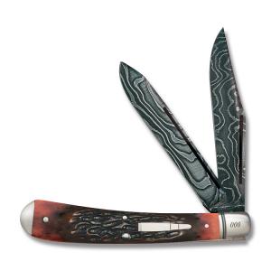 Remington Knives 2016 Bullet Knife 5.25" with Amber Jigged Bone Handles and Damascus Steel Blade with Serialized Bolsters Model 11039 730153110393
