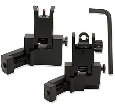 45 Degree Offset Flip Up Iron Sights, Rapid Transition Backup Fiber Optics Low Profile Front and Rear Red and Green Dots Picatinny Weaver Rails 
