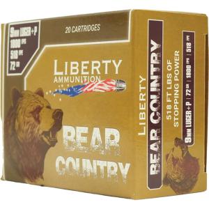 Liberty Bear Country Handgun Ammunition 9mm(+P) 72gr Solid 1850 fps 20/cts IVLABC072 