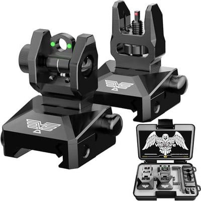 Visiofire Fiber Optic Iron Sights for Picatinny Rail Flip Up Front and Rear Backup Sights with Red Green Dots Tool-Free Ajustable Rear Flip Up Sights Pop Up Fiber Optic Sights Rapid Transition 