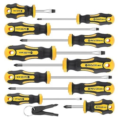 Amartisan 10-Piece Magnetic Screwdrivers Set, 5 Phillips and 5 Slotted Tips Professional Cushion Grip Screwdriver Set wwer