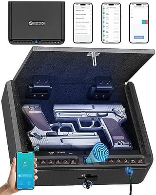 BILLCONCH Gun Safe for Handgun - Biometric Gun Safe 4 Ways Quick Access with Fingerprint/Full-digital Keypad/Key/APP Lock Handgun Pistol Safe for Nightstand Bedside Home 738629378001
