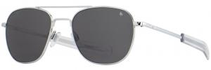 AO Original Pilot 2 Sunglasses, Silver Frame, Gray Glass Polarized Lens, Bayonet Temple, 57-20-140, OP-257BTCLGYG-P 738921550013