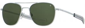 AO Original Pilot 4 Sunglasses, Matte Silver Frame, Green Glass Polarized Lens, 57-20-140, OP-457BTSMGNG-P 738921550310