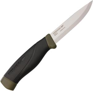 Mora Companion Heavy Duty Green Fixed Blade Knife, 4in, Carbon Steel, Standard Edge, Black, Rubber Handle, M-12494 M12494