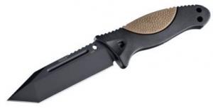 Hogue EX-F02 4.5in. Fixed Tanto Blade Black Kote Auto Retention Sheath Black, Rubber OverMold Handle Dark Earth 35243 743108352434