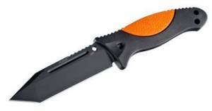 Hogue EX-F02 4.5in. Fixed Tanto Blade Black Kote Auto Retention Sheath Black, Rubber OverMold Handle Hunter Orange 35244 743108352441
