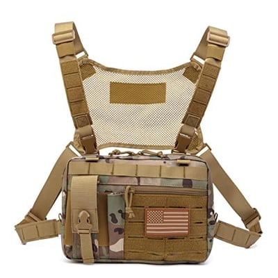 Molle Admin Pouch with Laser Cutting Loop, Car EDC EMT Molle Pouches, EDC Pouch Organizer Include US Flag (Large Camo with Harness) 