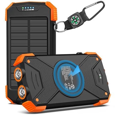 BLAVOR Solar Power Bank 10,000mAh, Portable Wireless Charger, 20W Fast Charging External Battery Pack with USB C for Cell Phones, Solar Panel Charging with Dual Flashlight for Camping 746860280427