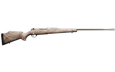 Weatherby Mark V, Terramark, Bolt, 300 Win, 26", Tan With Spiderweb and Cammo Accents, Monte Carlo Composite with Aluminum Bedding Block , Right Hand, LXX Trigger, #3 Fluted Stainless Steel With Two-Tone Cerakote, 3Rd, Custom Shop, 8 1/4 lbs. MATM300NR6O