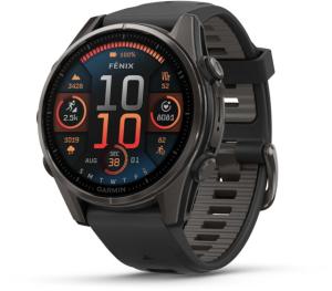 Garmin fenix 8 Sapphire Solar Edition AMOLED 43mm GPS Watch, Carbon Gray DLC Titanium with Black/Pebble Gray Silicone, 010-02903-20 