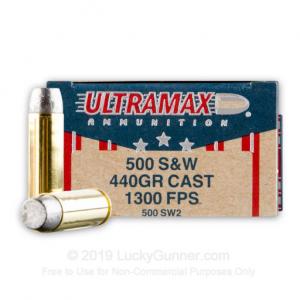 500 S&W Magnum - 440 Grain Hard Cast - Ultramax - 20 Rounds 500SW2
